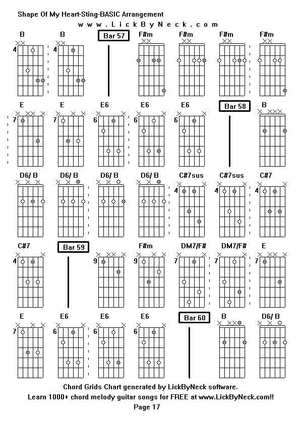 Chord Grids Chart of chord melody fingerstyle guitar song-Shape Of My Heart-Sting-BASIC Arrangement,generated by LickByNeck software.